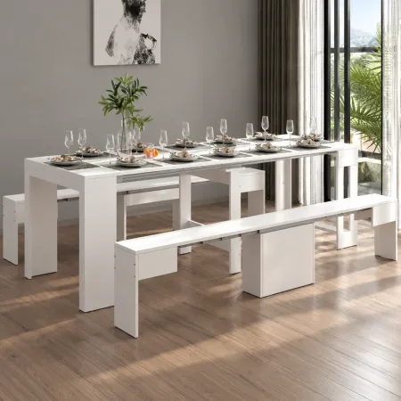 Panca Seduta Estensibile 290 cm Mobile da Pranzo Bianco Moderno