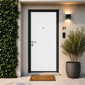 Pannello per Porta Blindata 90x210 cm Alluminio Effetto Pietra Bianco 2