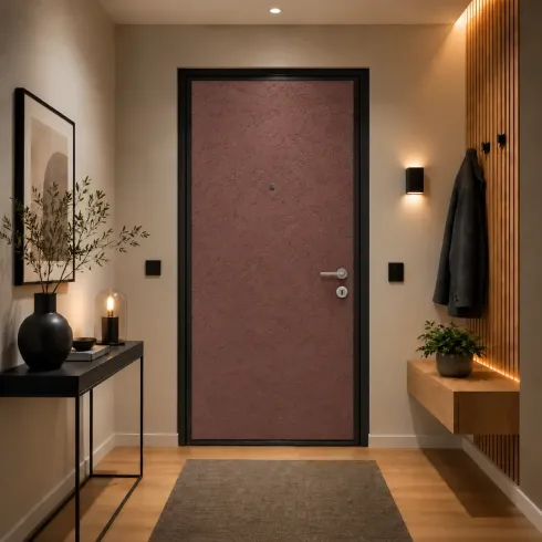 Pannello per Porta Blindata 90x210 cm Alluminio Effetto Pietra Rame
