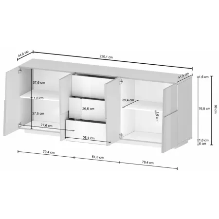 Credenza Bianco Lucido Madia Mobile Salvaspazio da Soggiorno Camera