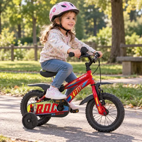 Bicicletta per Bambini Rosso 12 Pollici con Stabilizzatori Bici X-Roc