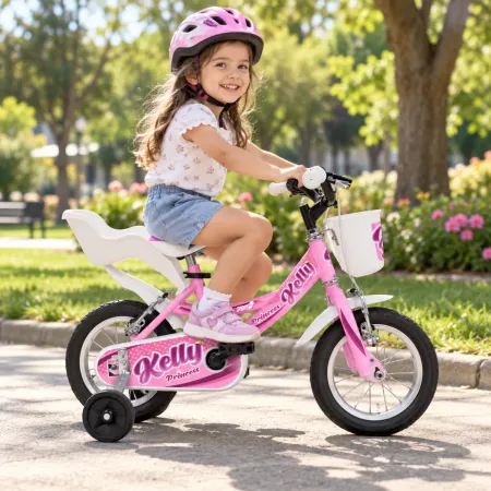 Bicicletta 12 Pollici per Bambini Bici Kelly Rosa con Rotelle Cestino