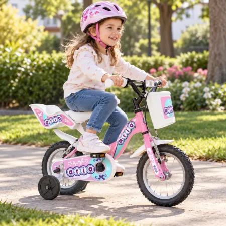 Bicicletta Bambini 12 Pollici Rosa Bici Aria con Portabamola Cestino