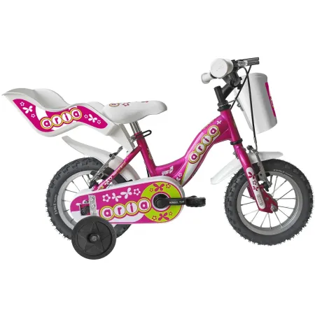 Bicicletta per Bambini Fucsia 12 Pollici con Seggiolino Rotelle Cesto