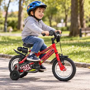 Bicicletta Bambini con Borraccia Rotelle 12 Pollici Rosso Bici Thunder 2