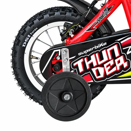 Bicicletta Bambini con Borraccia Rotelle 12 Pollici Rosso Bici Thunder