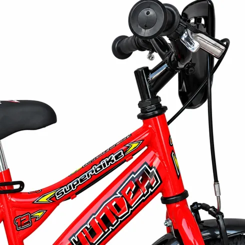 Bicicletta Bambini con Borraccia Rotelle 12 Pollici Rosso Bici Thunder