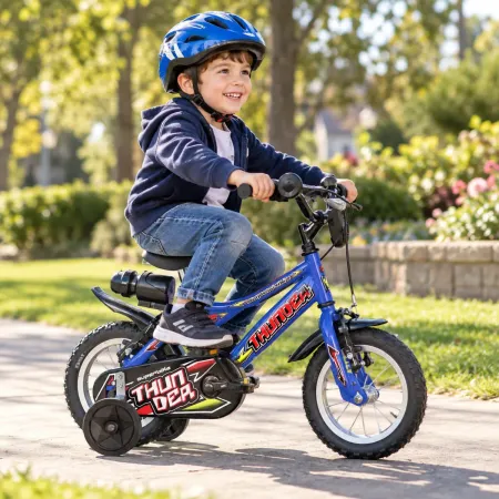 Bicicletta per Bambini con Borraccia Rotelle 12 Pollici Blu Thunder