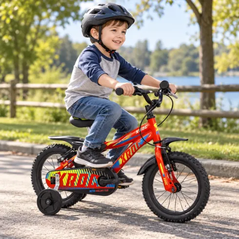 Bicicletta 14 Pollici per Bambini Rotelle Parafanghi Rosso Bici X-Roc