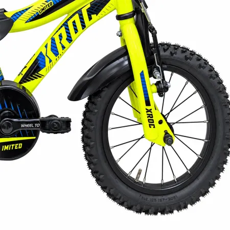 Bicicletta da Bambini 14 Pollici Giallo Bici X-Roc con Rotelle Hi-Ten