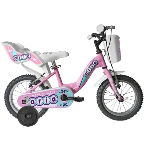 Bici da Bambini 14 Pollici Rosa Bicicletta Aria con Seggiolino Cestino