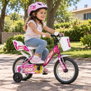Bici Bambini Fucsia 14 Pollici Bicicletta Aria con Seggiolino Cestino 2