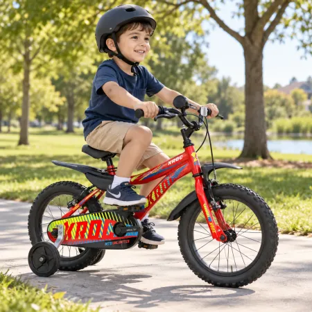 Bici Bambino 16 Pollici Rosso Bicicletta X-Roc con Rotelle Parafanghi