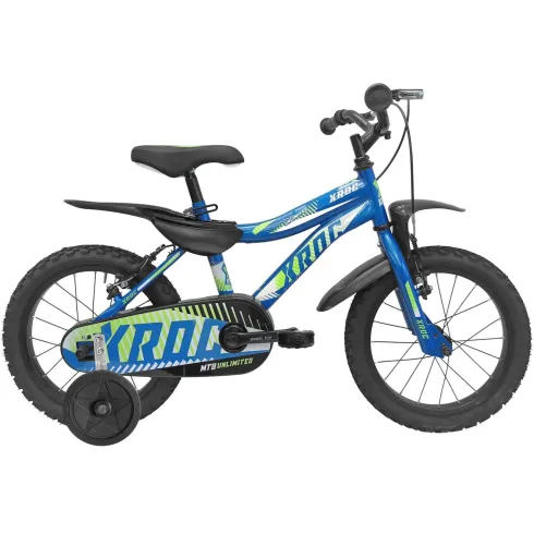Bicicletta per Bambini 16 Pollici Blu Bici X-Roc con Rotelle Parafanghi