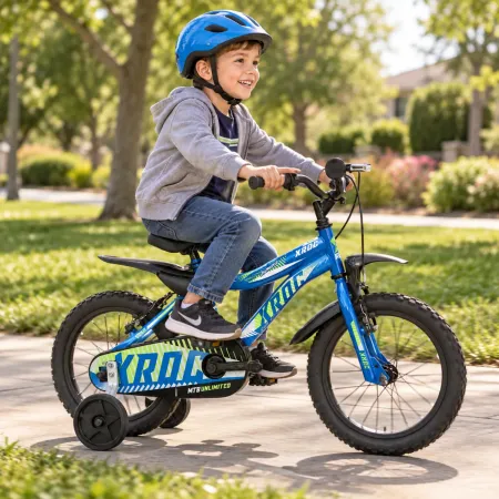 Bicicletta per Bambini 16 Pollici Blu Bici X-Roc con Rotelle Parafanghi