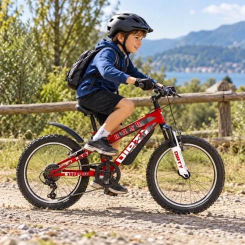Bicicletta Mountain Bike 20 Pollici Rosso Bici Bambini Cambio Shimano