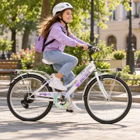 Bicicletta 24 Pollici con Cambio Shimano Bianco City Bike Donna 2