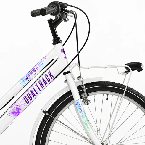 Bicicletta 24 Pollici con Cambio Shimano Bianco City Bike Donna