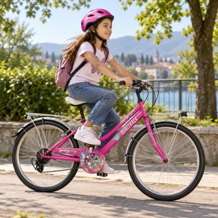 City Bike Donna 24 Pollici Bicicletta Fucsia Regolabile con Cambio