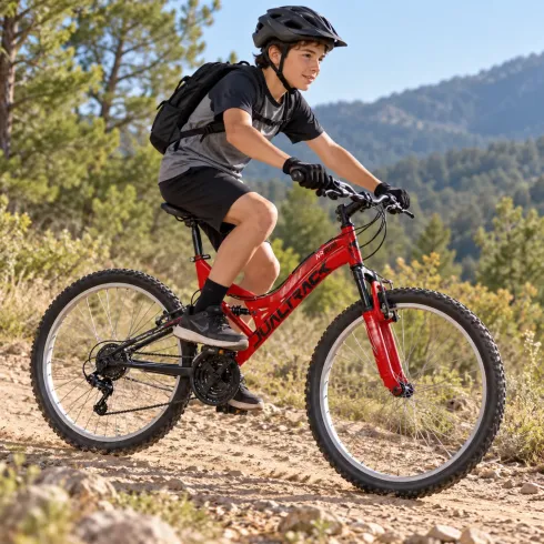 Mountain Bike Bicicletta 26 Pollici Rosso con Cambio Shimano Acciaio