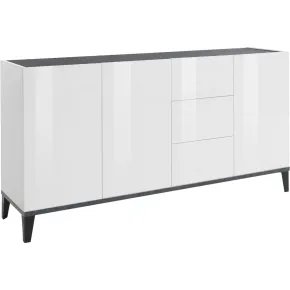 Credenza 160 cm Bianco Grigio Madia da Soggiorno 3 Ante 3 Cassetti