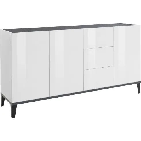 Credenza 160 cm Bianco Grigio Madia da Soggiorno 3 Ante 3 Cassetti