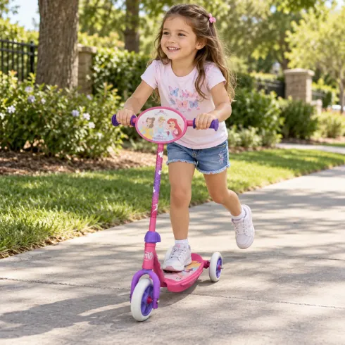Monopattino a Spinta 3 Ruote per Bambini Principesse Disney Rosa