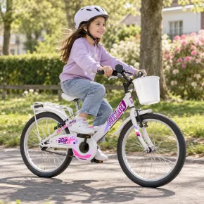 Bicicletta 20 Pollici per Bambini Bianco Bici con Portapacchi Cestino 2