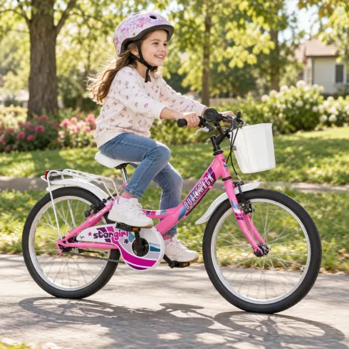 Bici per Bambini Rosa 20 Pollici Bicicletta con Cestino Portapacchi