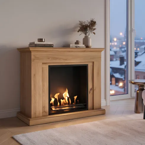 Camino Bioetanolo MDF Finitura Rovere da Terra 3 kW/h Inserto Acciaio