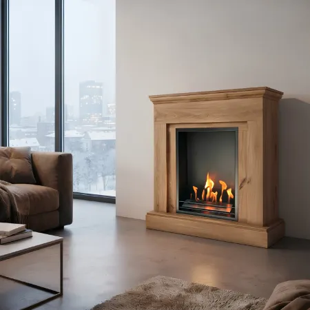 Camino Bioetanolo MDF Finitura Rovere da Terra 3 kW/h Inserto Acciaio