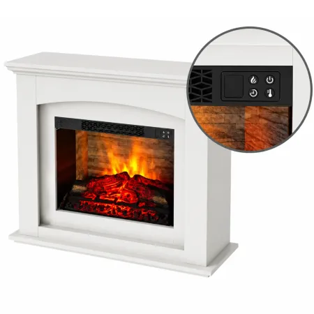 Camino Elettrico 2 kW Bianco in MDF con LED Telecomando Soggiorno