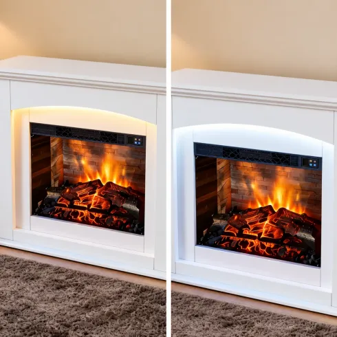 Camino Elettrico 2 kW Bianco in MDF con LED Telecomando Soggiorno