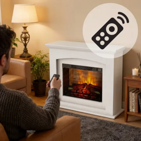 Camino Elettrico 2 kW Bianco in MDF con LED Telecomando Soggiorno