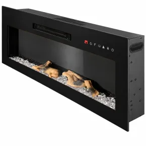 Camino Elettrico da Parete in Acciaio Vetro Nero Fiamma LED 2 kW