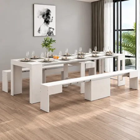 Set 2 Panche Allungabili da Pranzo 66-290 cm Bianco Larice Salvaspazio