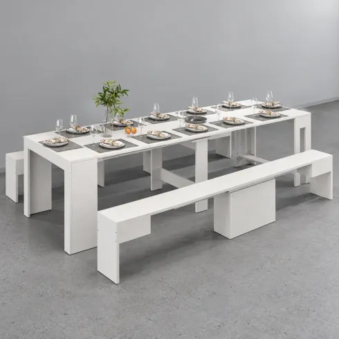 Set 2 Panche Allungabili da Pranzo 66-290 cm Bianco Larice Salvaspazio