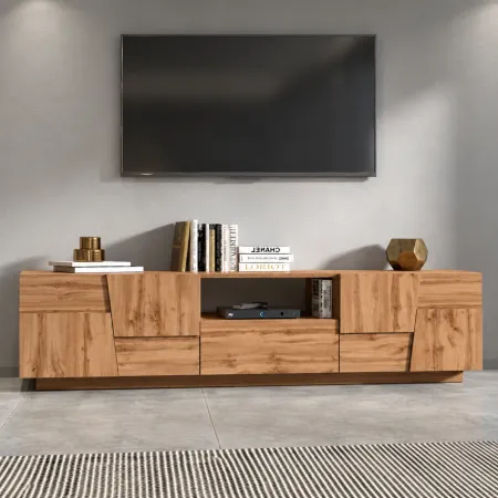 Mobile da Soggiorno Porta TV 4 Ante Cassetto 220 cm Rovere Moderno