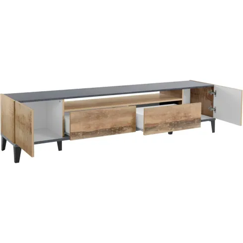 Mobile Porta TV Soggiorno Camera 200 cm Acero Grigio 2 Ante 2 Cassetti