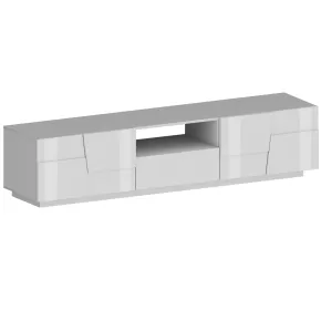 Porta TV Madia Mobile 4 Ante Cassetto 220 cm Bianco Lucido Soggiorno