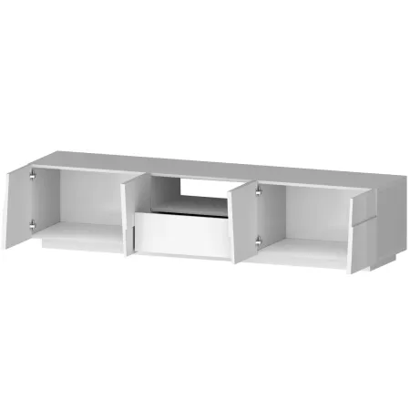 Porta TV Madia Mobile 4 Ante Cassetto 220 cm Bianco Lucido Soggiorno