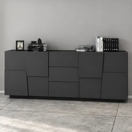 Madia 220 cm Credenza 4 Ante 4 Cassetti Grigio Antracite da Soggiorno