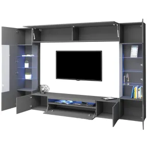 Parete Attrezzata Soggiorno Mobile TV Vetrine Grigio Antracite 290 cm 2