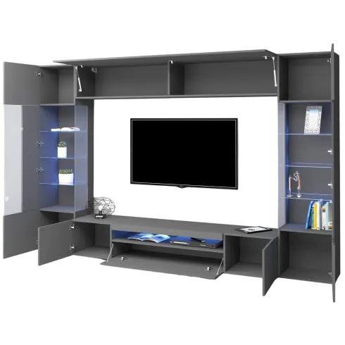 Parete Attrezzata Soggiorno Mobile TV Vetrine Grigio Antracite 290 cm