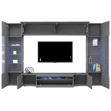 Parete Attrezzata Soggiorno Mobile TV Vetrine Grigio Antracite 290 cm
