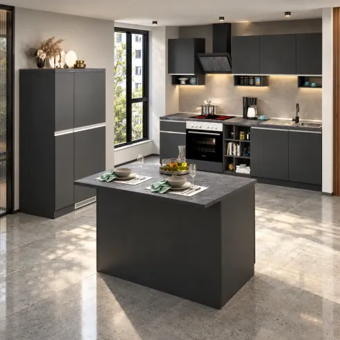 Mobile Isola per Cucina Antracite Piano Report con 2 Ante 125x90 cm