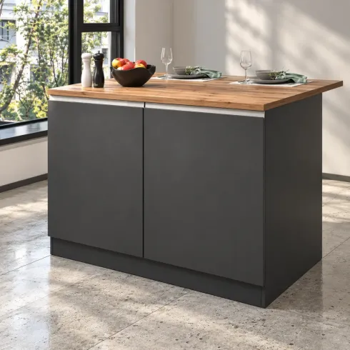 Isola Cucina Centrale Antracite Piano Appoggio Effetto Rovere 125 cm