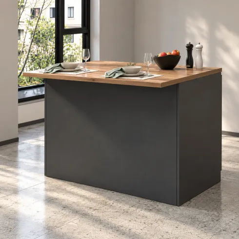 Isola Cucina Centrale Antracite Piano Appoggio Effetto Rovere 125 cm