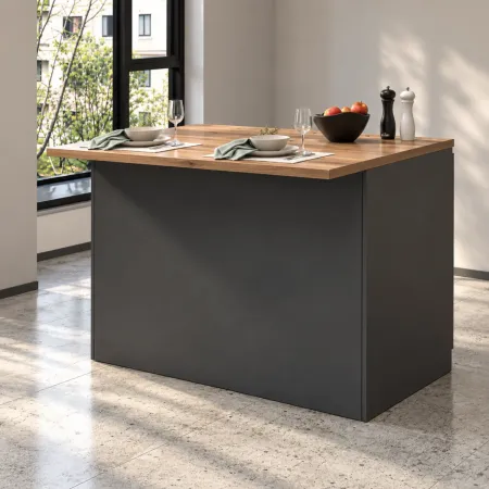 Isola Cucina Centrale Antracite Piano Appoggio Effetto Rovere 125 cm