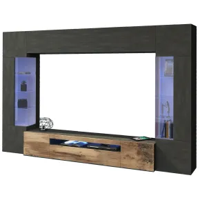 Mobile TV 290 cm Parete Attrezzata Soggiorno Vetrine Antracite Rovere